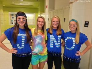 Ally Coggins, Morgan Cary, McKenzie McCaull, and Megan Kelly sport their class colors