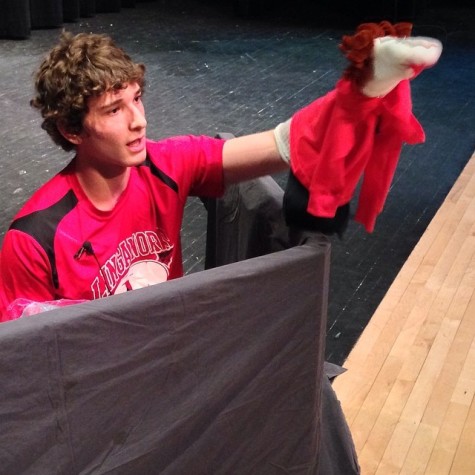 Mark Shiderly voices a puppet of himself during his Mr LHS talent competition.