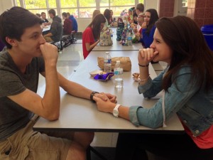Juniors Jeffrey Lewis and Ashley Bodastain hold hands at lunch time.