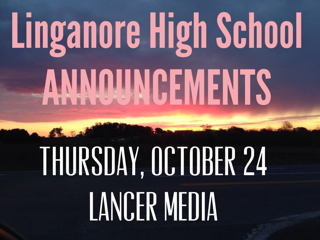 Announcements for Thursday October 24, 2013