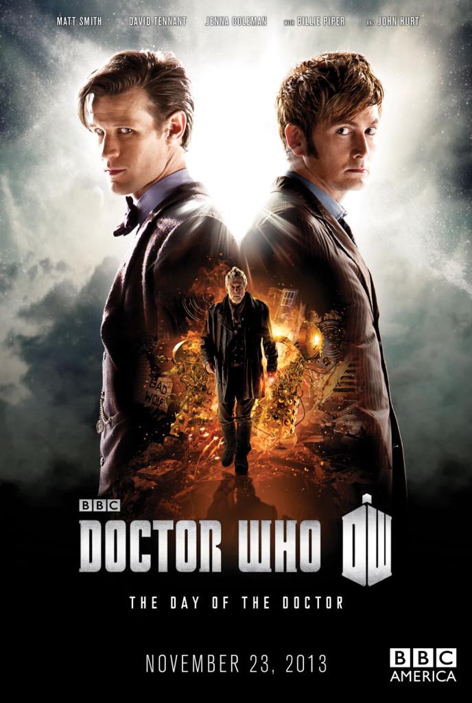 Day of the Doctor poster featuring Matt Smith as the Eleventh Doctor and David Tennant as the Tenth Doctor, joined by John Hurt 
