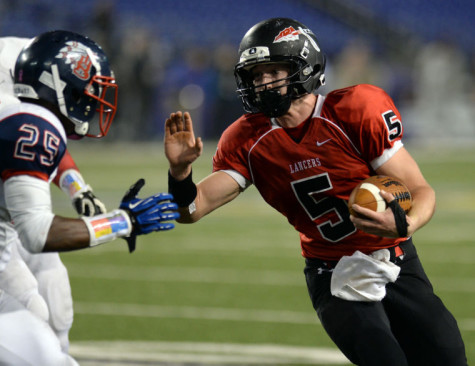 Quarterback Clarks Stieren rushes the ball in the 3A state finals game at M&T Bank Stadium. Photo courtesy of the Frederick News-Post
