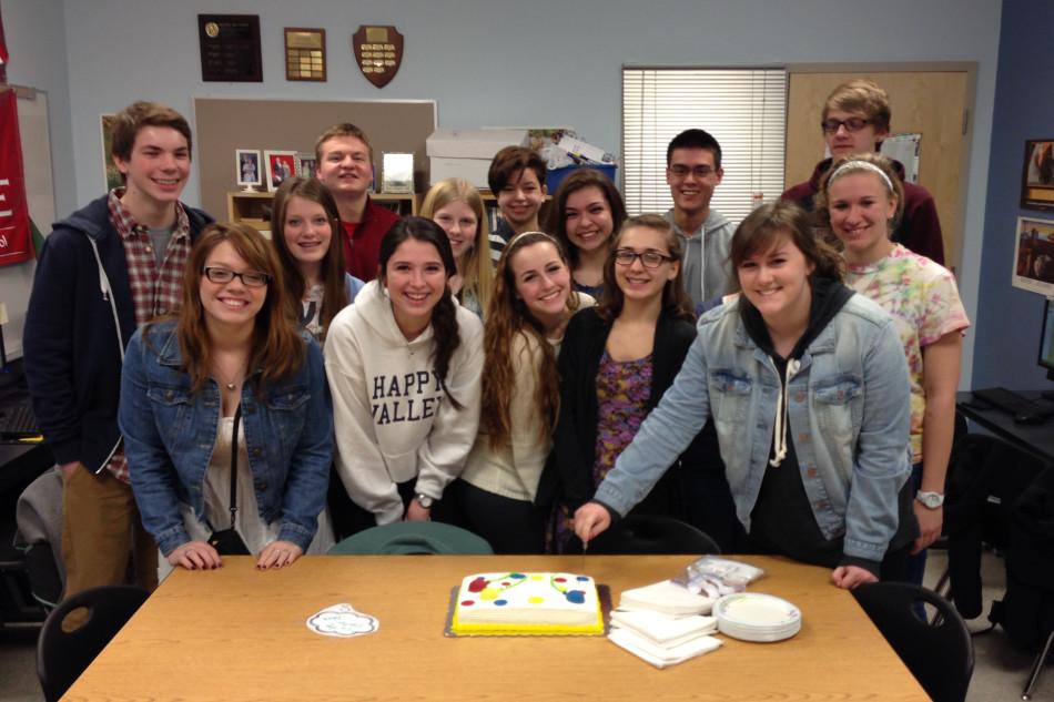 The Lance staff celebrates its first issue of second semester.