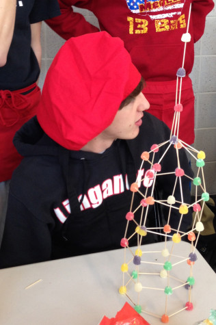 Luke Amatucci with his gumdrop tower.
