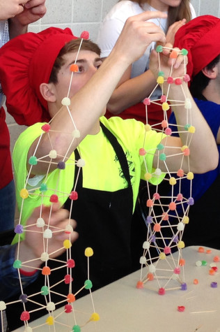 Chase LaPilusa with his gumdrop tower.