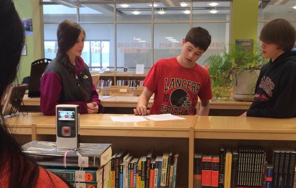 Photo of the Day- 3/25/14: English 9 videotapes Shakespeare's comedy, The Merchant of Venice