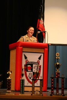 Caitlin Gallagher speaks at the NJROTC awards ceremony