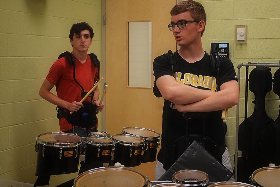 Photo of the Day 9/30/14: Dougherty, Reibman work on drumline visuals