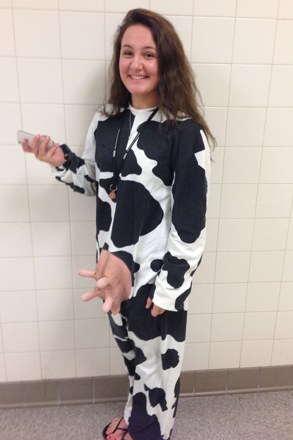 Freshman Chasity Everly dresses like a cow.
