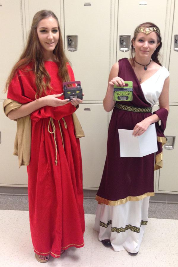 Sophomore Cassia Connolly and Junior Marla Wills Trick or Treat for UNICEF as Greek goddesses 