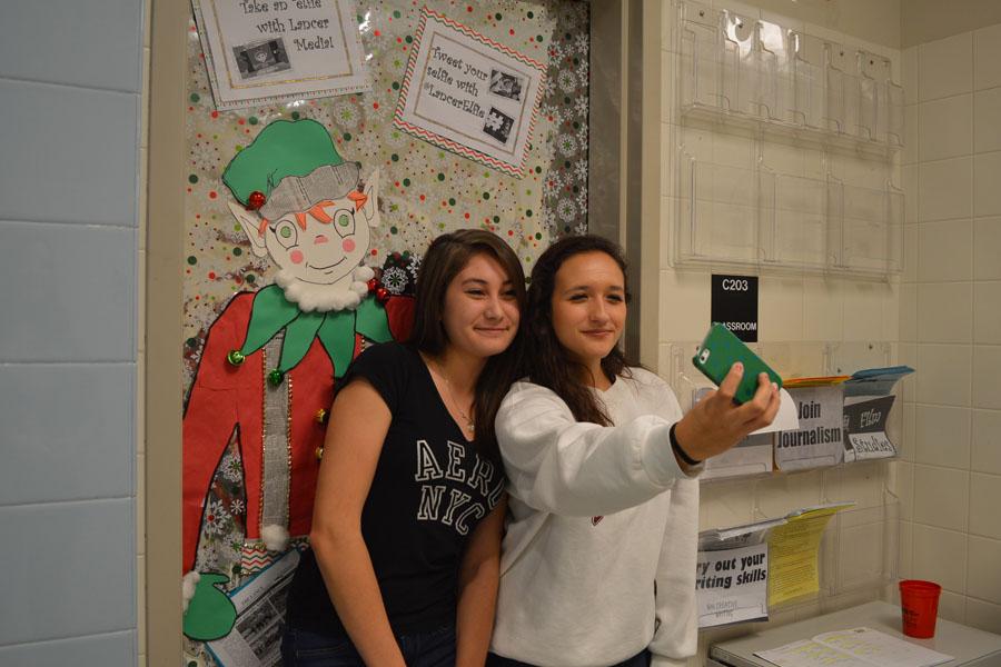 Sophomores Alicia Nasto and Katherine Montgomery take their elfie selfie 