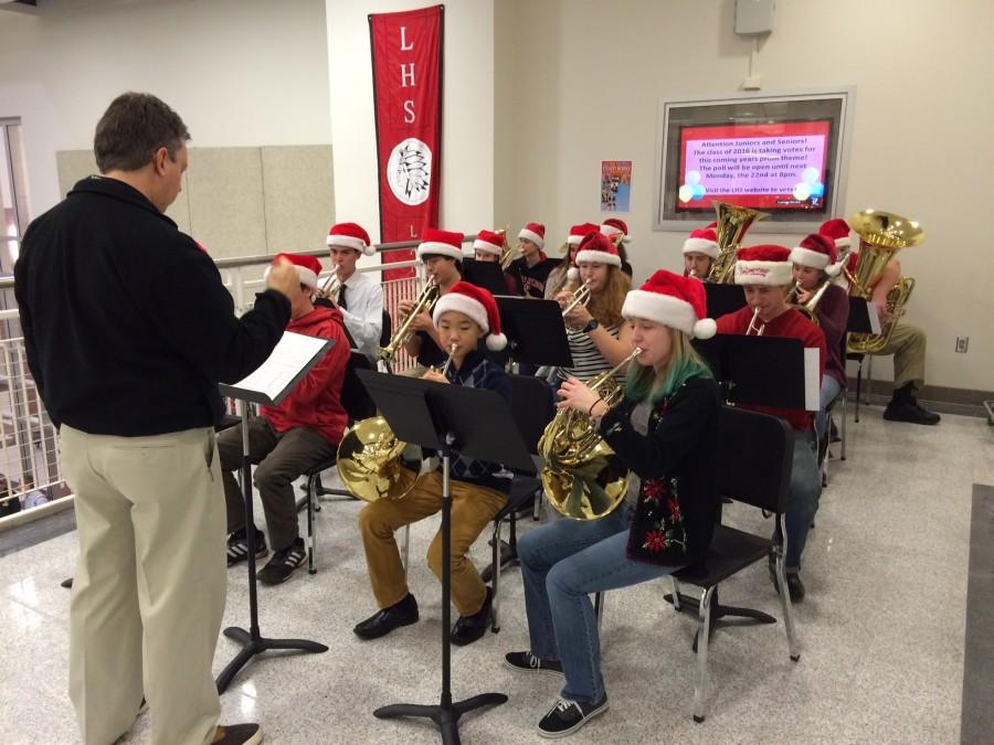 Brass ensemble plays for the holidays: Brass ensemble entertains before school