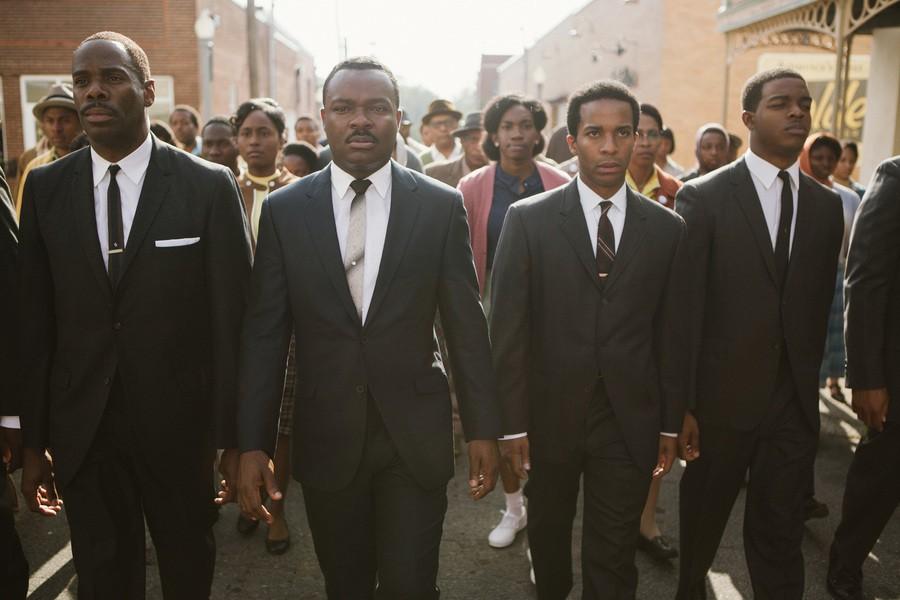 From left, Colman Domingo plays Ralph Abernathy, David Oyelowo plays Dr. Martin Luther King, Jr., Andre Holland plays Andrew Young, and Stephan James plays John Lewis in Selma from Paramount Pictures, Pathe, and Harpo Films.