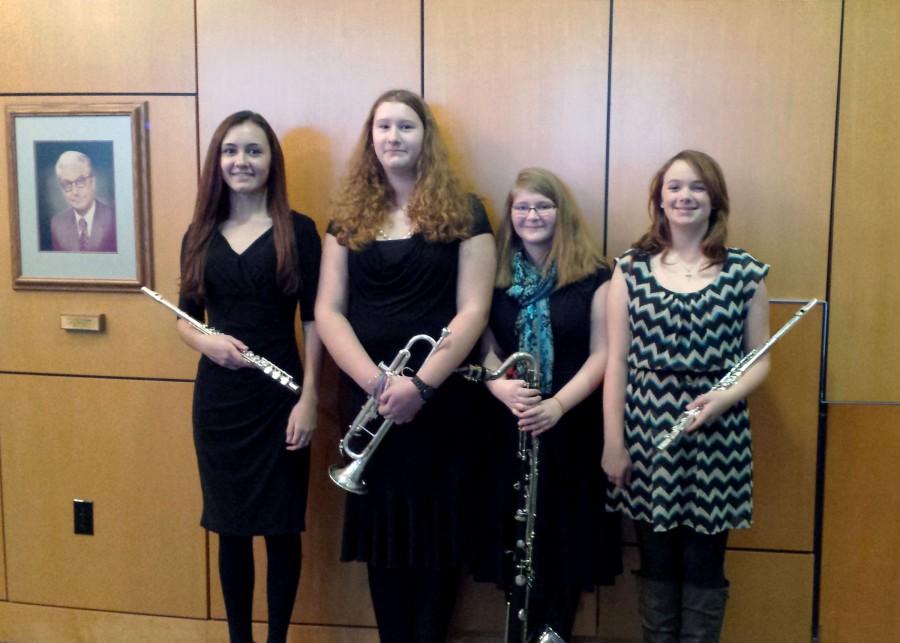 (Left to right) Neesa Conlon, Sara Temple, Allie Hudson, Fran Davis participated in the WVU Honor Band.
