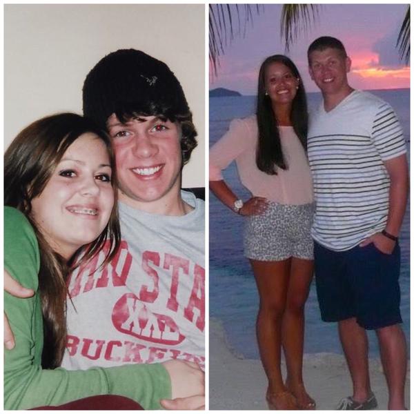 (Left)Michele and Michael Bice share a hug in high school (Right) The couple poses on the beach during their honeymoon.