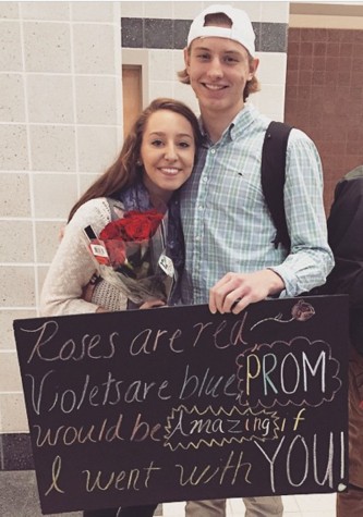 Cole Sible poses with Sydney Garwood after she said yes to his promposal on March 27th. 