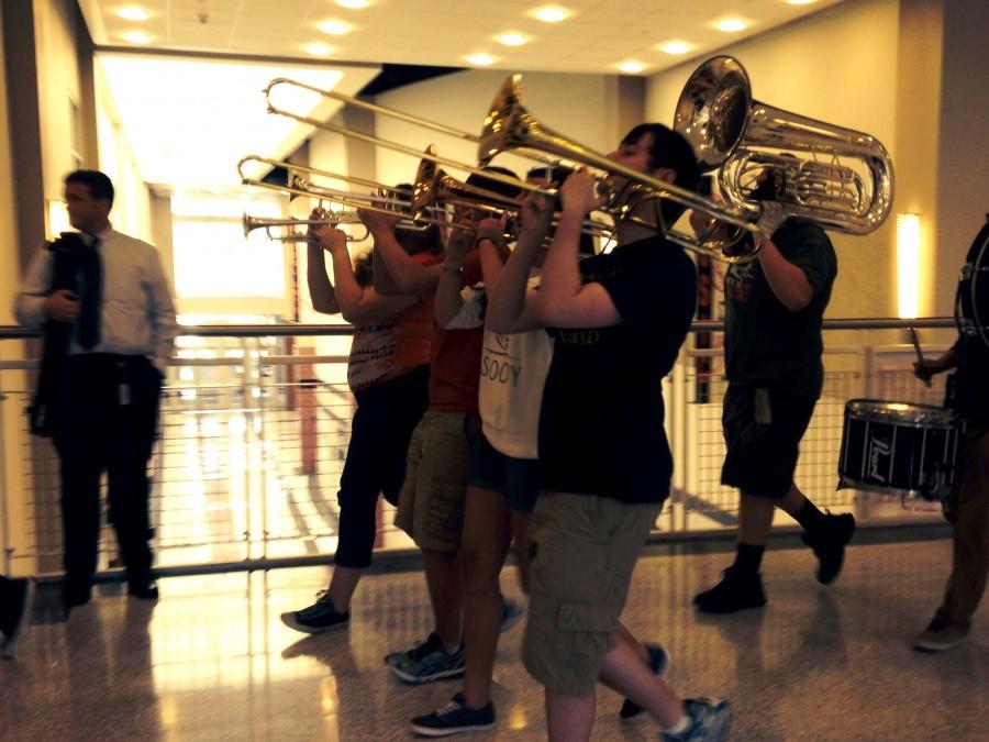 The marching band played celebratory music through the hallways, on their way to Tony Millers room.