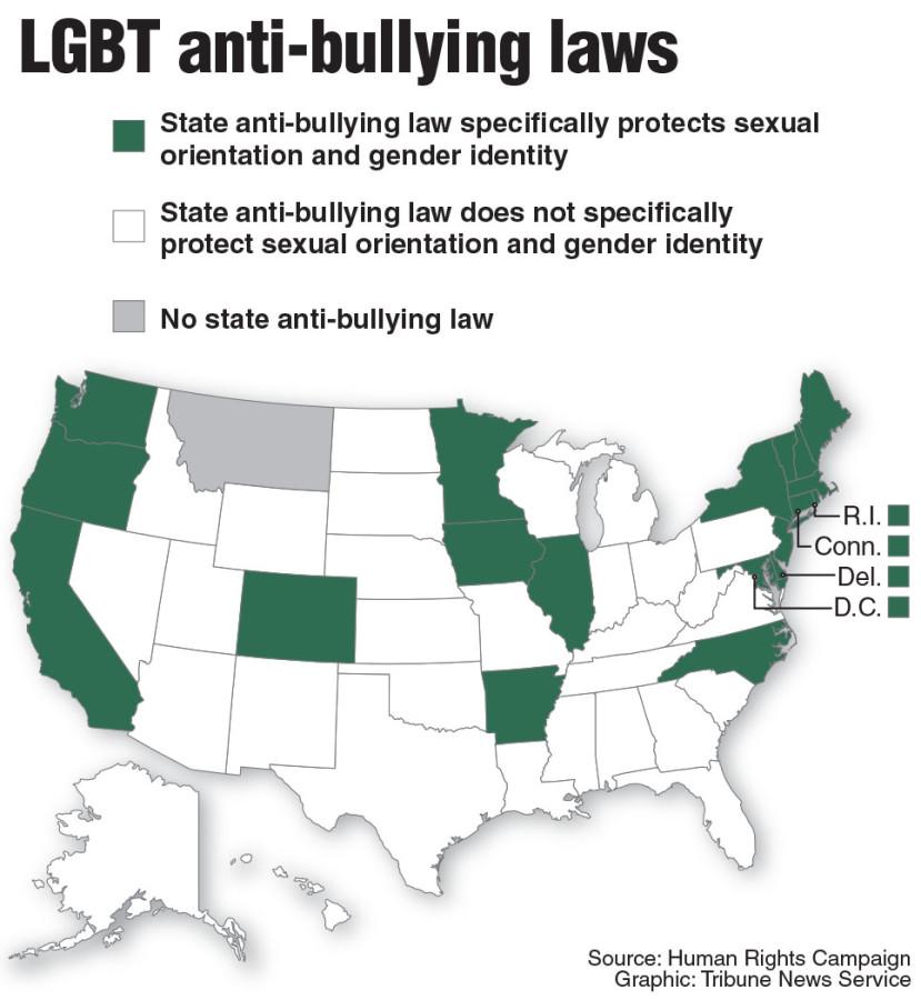 Map of states providing anti-bullying laws provided by MCT campus.