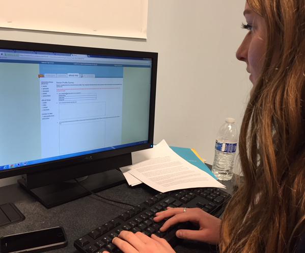 Senior Gail Montgomery fills out her senior profile survey via Naviance. Surveys will help Student Services counselors provide more thorough letters of recommendation for students.