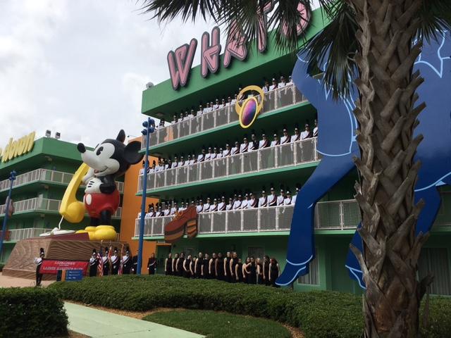 The marching band prepares for their parade in Magic Kingdom.