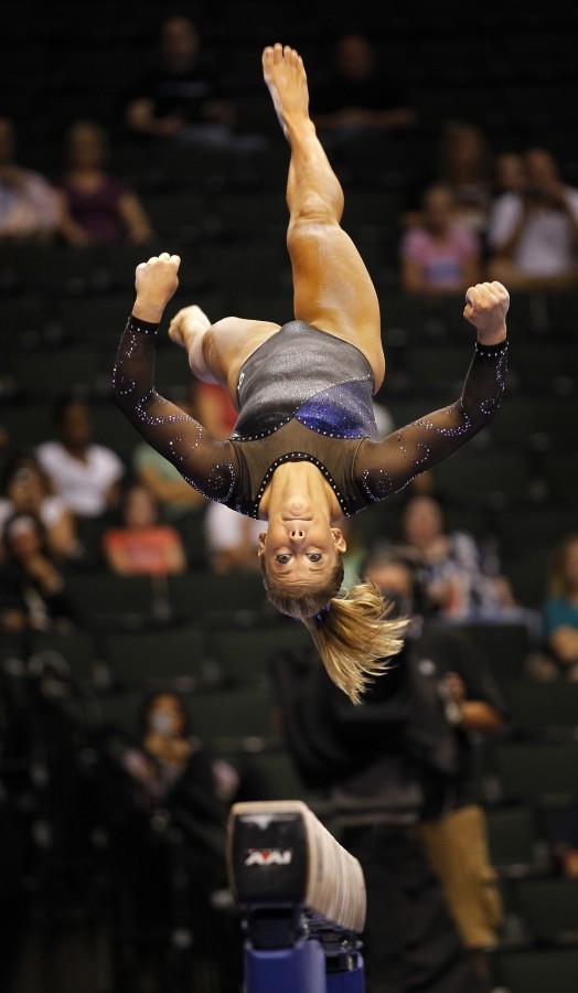 Shawn Johnson competes on the balance beam in 2011  during her comeback from injury and before her retirement.