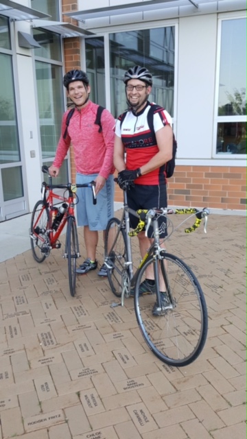 Social studies teachers Jeb Beaver and James Hines biked to work.