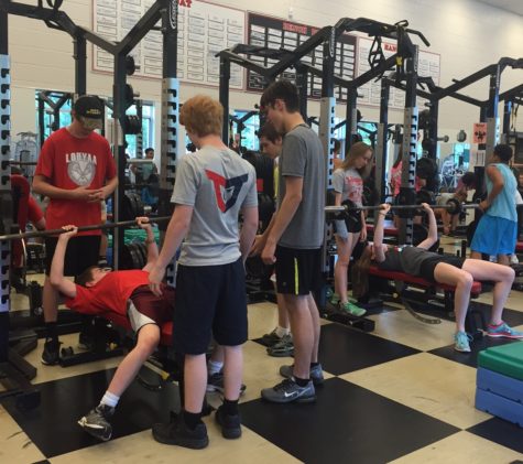 The Class of 2019 works hard while in the weight room for physical education. 