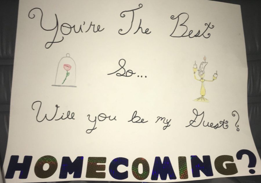 Brandon Cooper asks Grace Weaver with a Beauty and the Beast theme poster