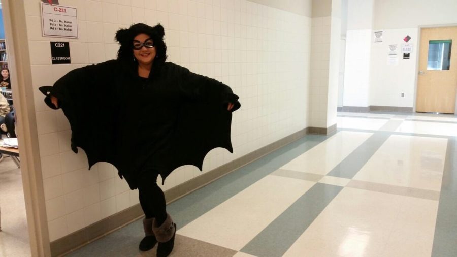 Mrs. Patty Kolias dressed as a bat.