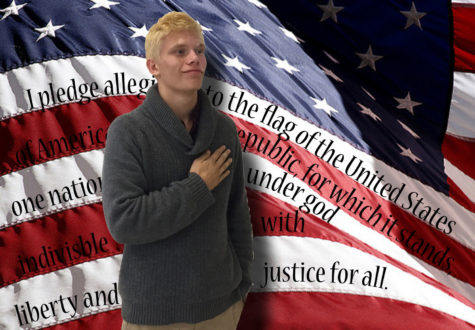 Brandon Cooper stands for the pledge.