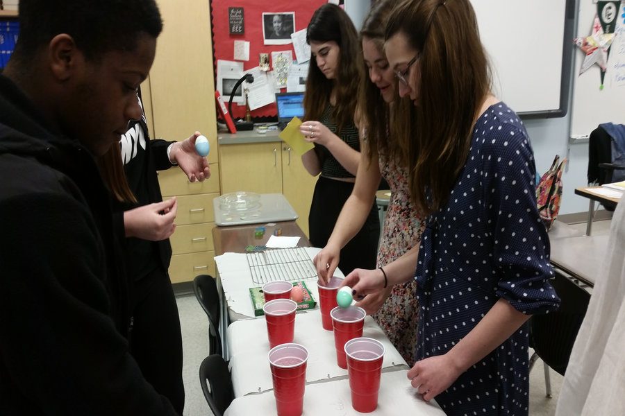 Journalism students dye eggs, Garrett Wiehlers class activity.