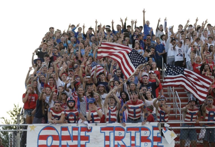 Linganore student section decked out in American gear.