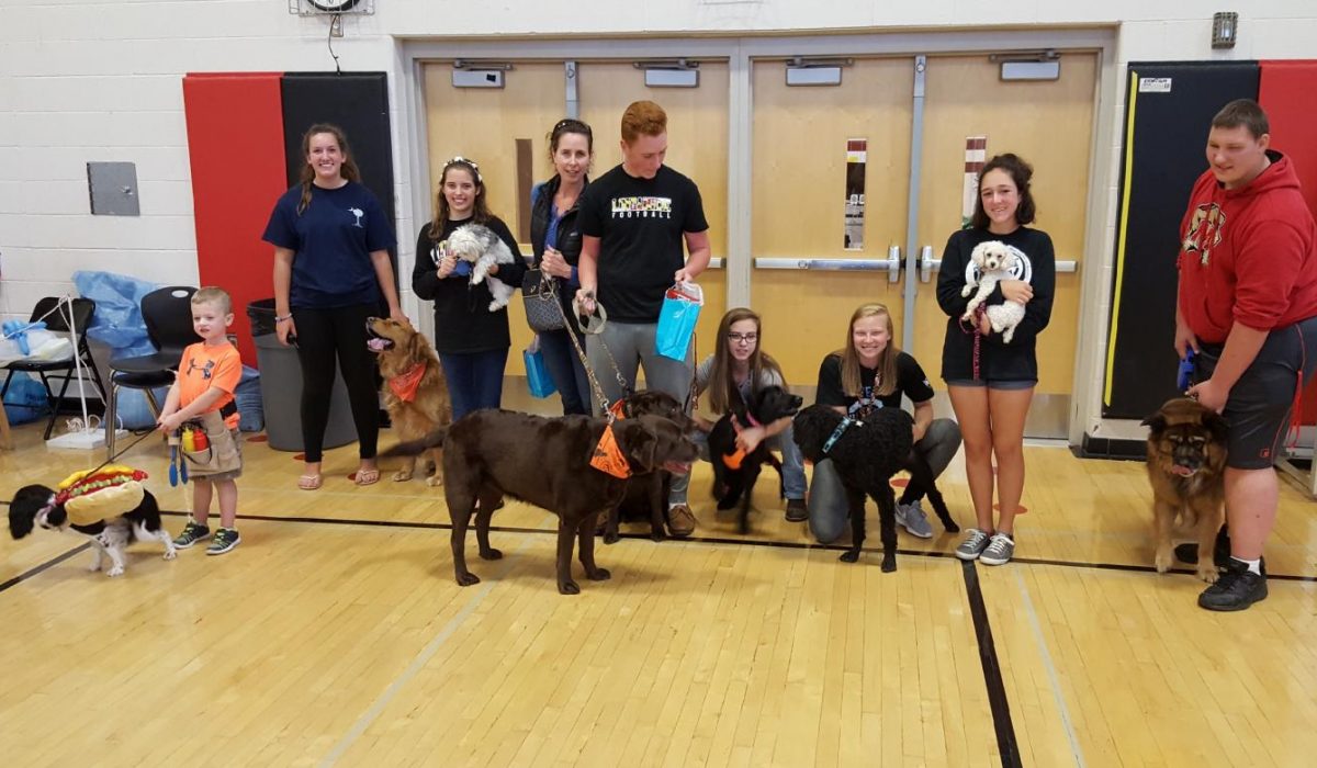 Students show off their pets at the dog show.
