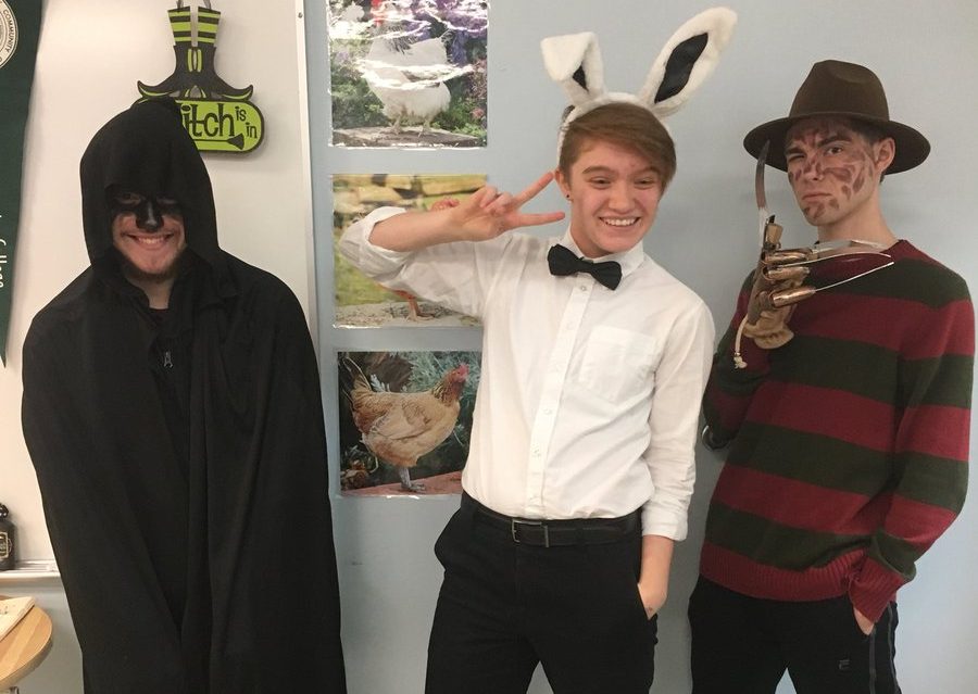 Tyler Roman (Left), Beau Cameron (middle), Nicholas Stephan (right) are fully prepared for this spirit week day.