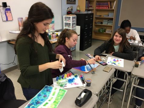 Sofia Schuller, Morgan Harris and Olivia Hubble paint imitations of French art.