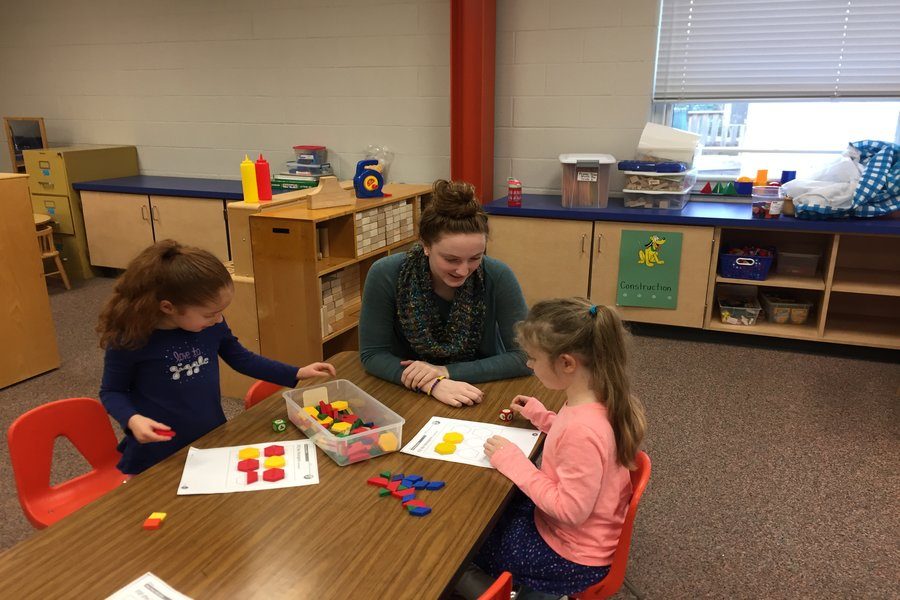 Natalie Kucsan works with children at her internship at New Market Elementary School. 