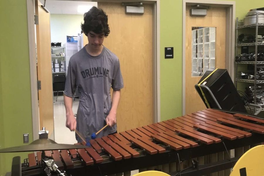Nick Condrasky practices the marimba before his audition. 