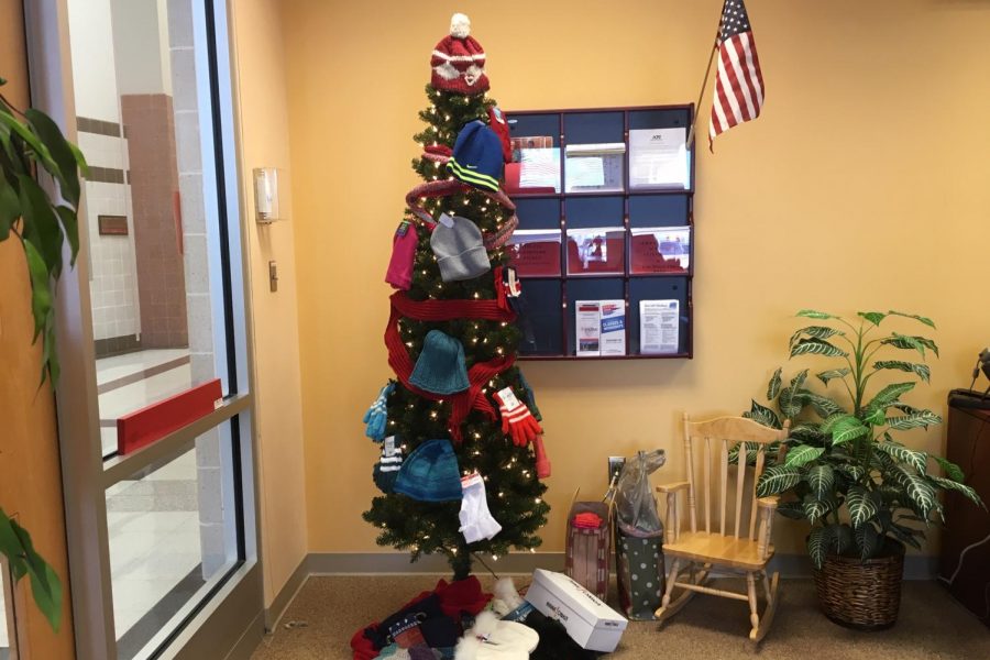 Warming the Lancer Spirit tree in the Main Office.