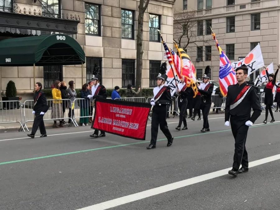 In the highlight of their trip, the Linganore  Marching Band marched in the Saint Patrick’s Day Parade in New York.
