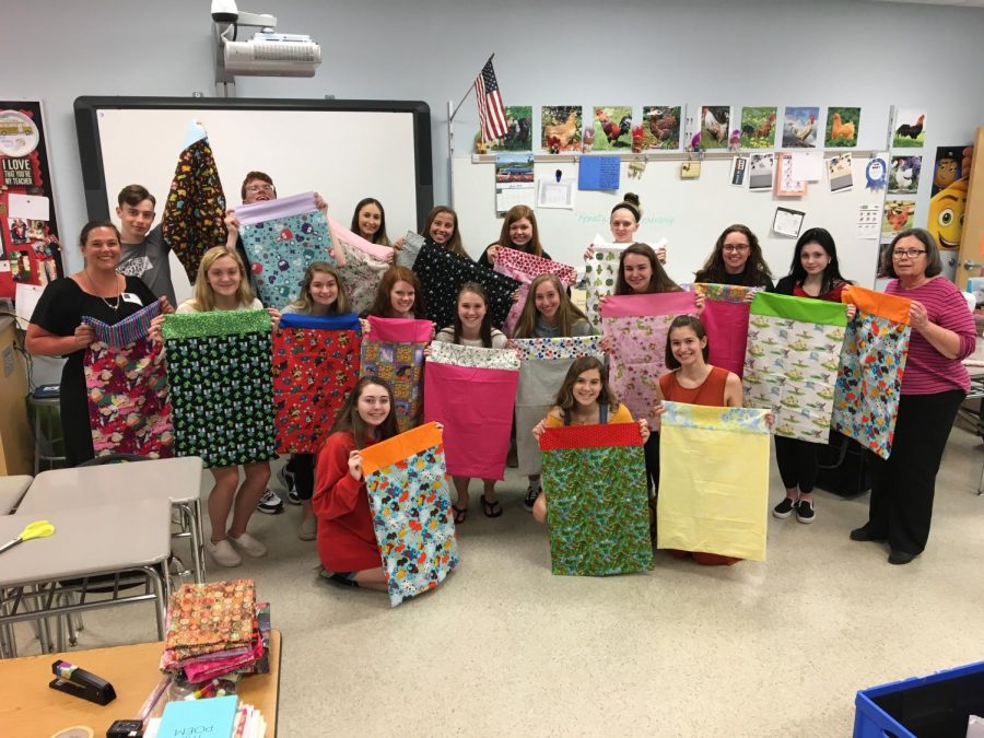 Spring 2019 Lancer Media members participated in a sewing day for Ryans Case for Smiles with help from science assistant Maureen Dixon, Howard County 4-H Program Adviser Chris Rein, and LHS graduate Sydney Rossman.