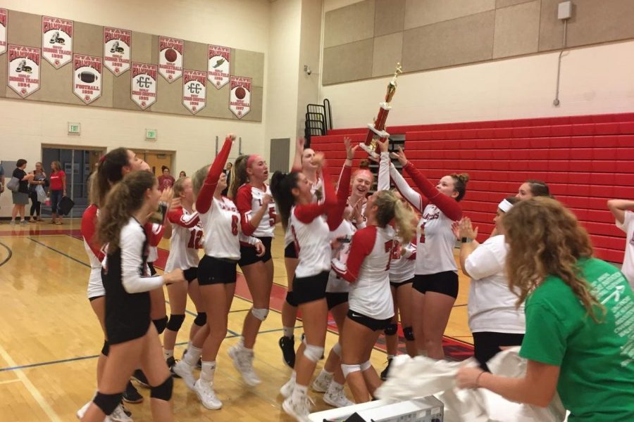 The girls get excited over their win.