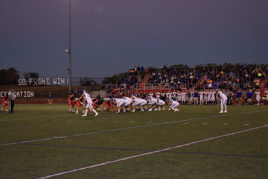  The Lancers defensive lines up after the offense is forced to punt.