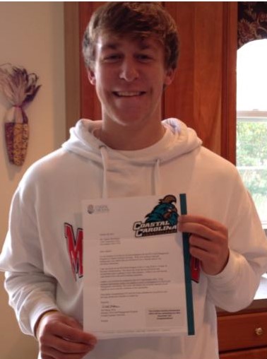 Andrew's acceptance letter into Coastal Carolina University.