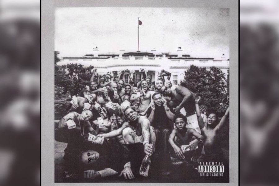 The album cover for "To Pimp A Butterfly." The album cover is Lamar’s way of showing that he and his friends made it out of the poor hood they grew up in. He’s showing that anyone can make it, even poor blacks from rough neighborhoods that are looked down on by society. 