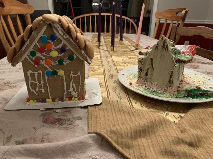 Leahs two attempts:  (left) The Walmart pre-made house and (right) the home-baked mansion.