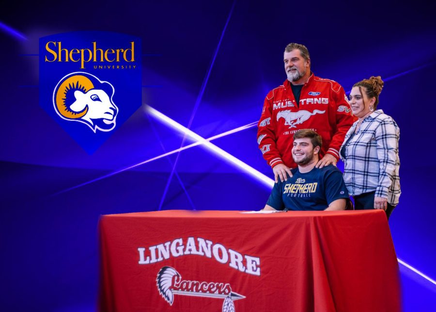Dustin Keith and his family celebrate signing his National Letter of Intent to Shepherd University.