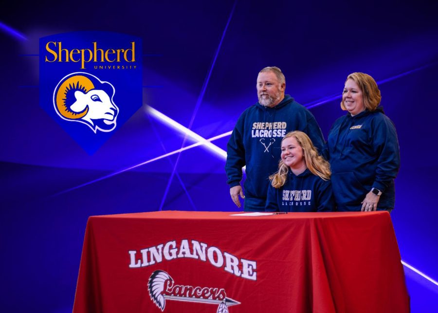 Emily Cole smiles with her Parents Angie Cole and Kevin Cole after signing to Shepherd University. 