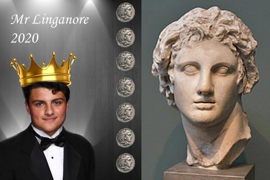 Max Ross looks to be the greatest Mr. Linganore contestant as Alexander the Great.