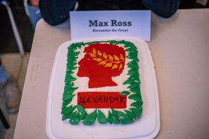 Max Ross cake includes a silhouette of his character, Alexander the Great, made fondant.