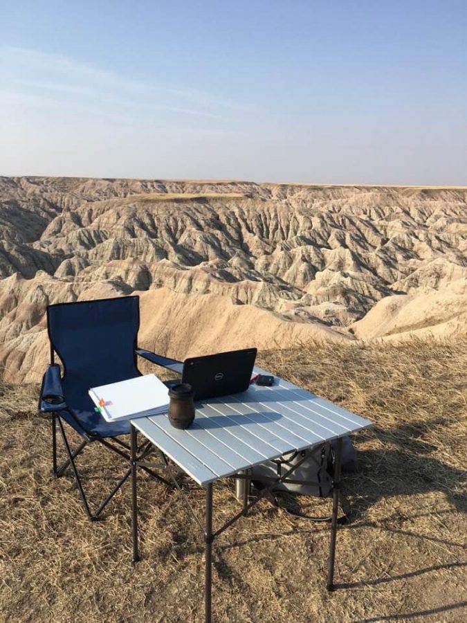 Sharon Drakes teaching setup in Badlands South Dakota.